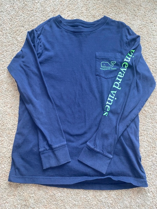 Vineyard Vines Other - Vineyard Vines Navy Long-Sleeve Pocket Tee with Green Logo Sleeve small 8-10